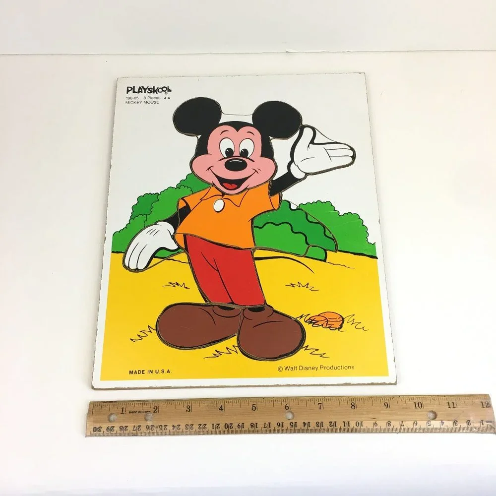 Vtg Mickey Mouse 8 Piece Wooden Puzzle Wave Yellow‎ Shirt Playskool Disney